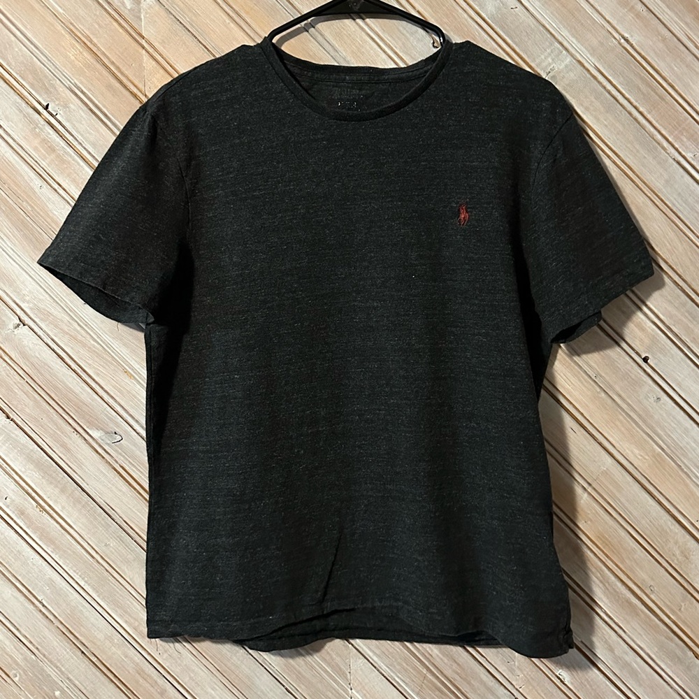 Polo Ralph Lauren Greyish Black Tee Shirt Burgundy Embroidered Logo Loose